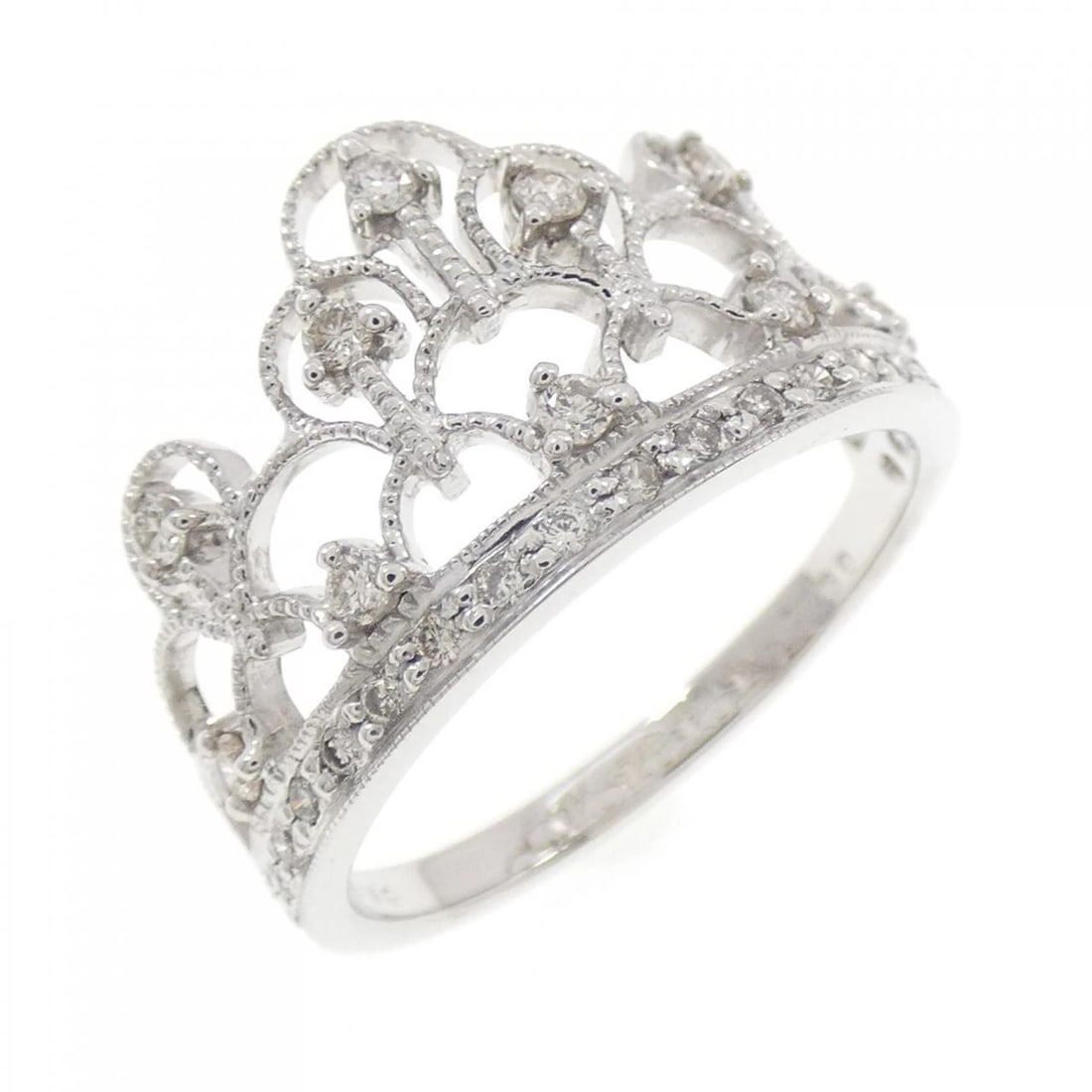 K18WG CROWN DIAMOND RING: K18WG Crown Diamond Ring Brand: Unbranded Type/Style: Diamond Ring Material: 18k White Gold, Main Stone Natural Color: White Gold Size: US 6 1/2 Accessories: None Accessories Notice: When purchasing