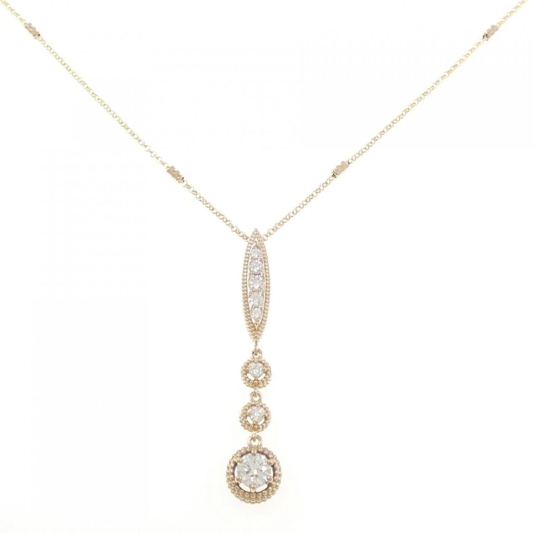K18PG DIAMOND NECKLACE: K18PG Diamond Necklace Brand: Unbranded Type/Style: Diamond Necklace Material: K18 Pink Gold, Main Stone Natural Color: Pink Gold Size: 46cm Actual Size Pendant length approx. x width approx.: