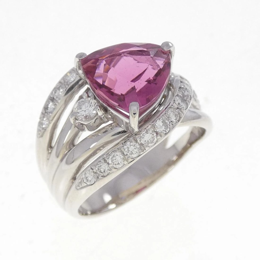PT900 TOURMALINE RING: PT900 Tourmaline Ring Brand: Unbranded Type/Style: Ring Material: PT900, Main Stone TourmalineSecondary Stone Diamond Color: silver Size: US 5 3/4 Accessories: None Accessories Notice: When