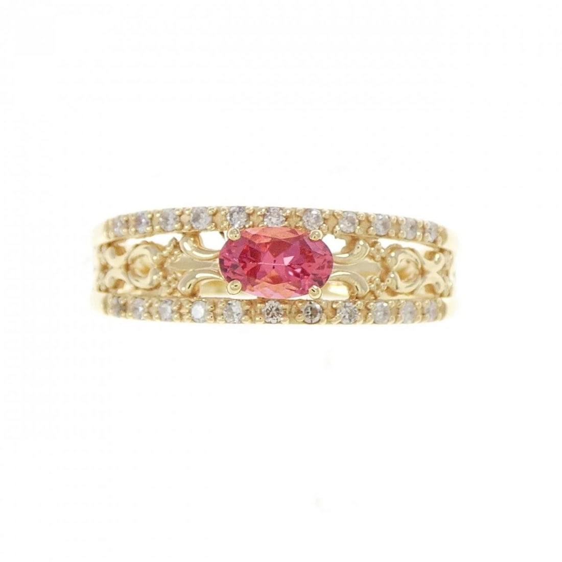 K18YG SPINEL RING: K18YG Spinel Ring Brand: Unbranded Type/Style: Spinel Ring Material: K18YG, Main Stone Spinel Secondary Stone Diamond Color: Yellow gold Size: US 6 1/4 Accessories: None Accessories Notice: When