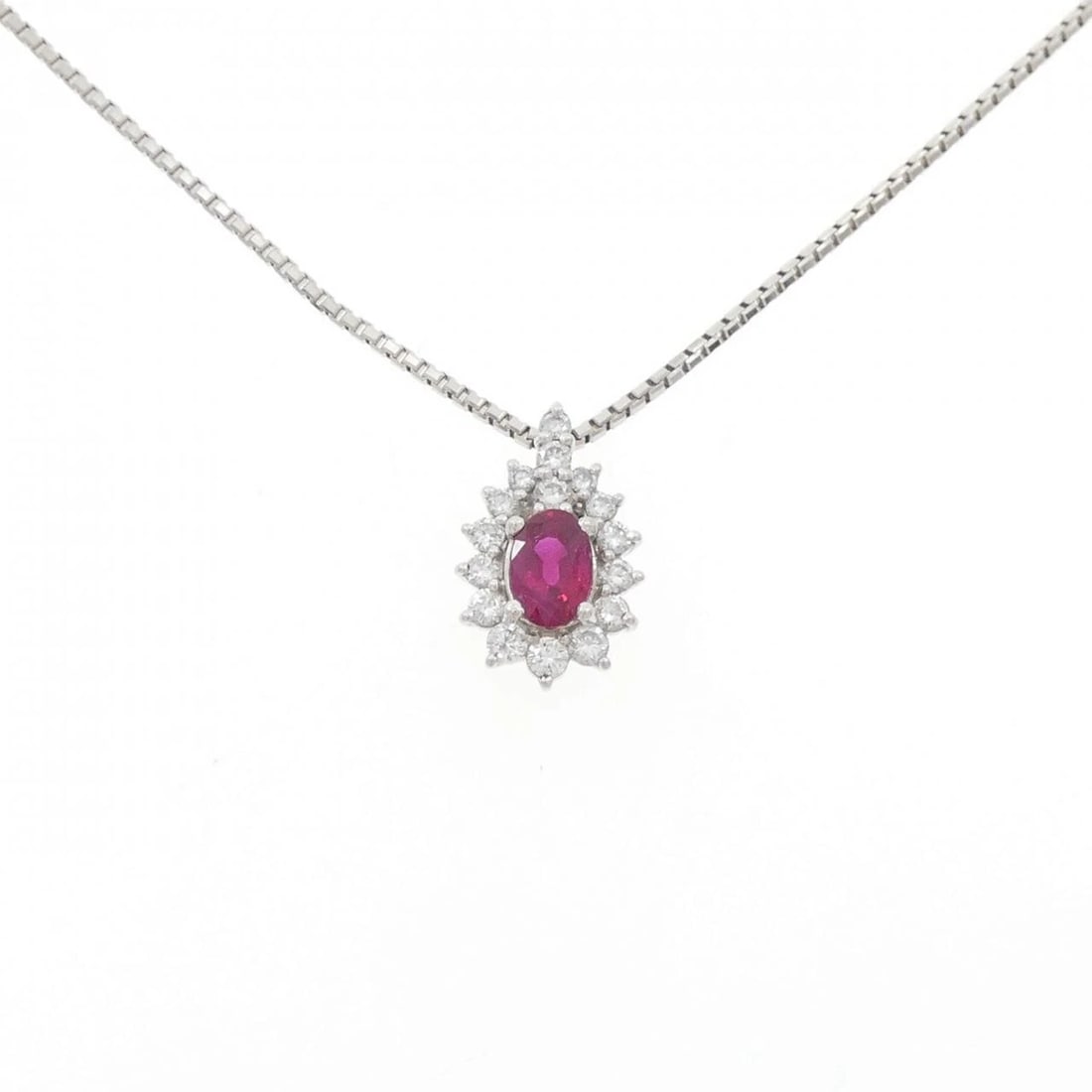 PT900/PT850 RUBY NECKLACE: PT900/PT850 Ruby Necklace Brand: Unbranded Type/Style: Ruby Necklace Material: PT900/PT850, Main Stone RubySecondary Stone Diamond Color: Silver Size: 40cmActual Size Pendant length approx. x width