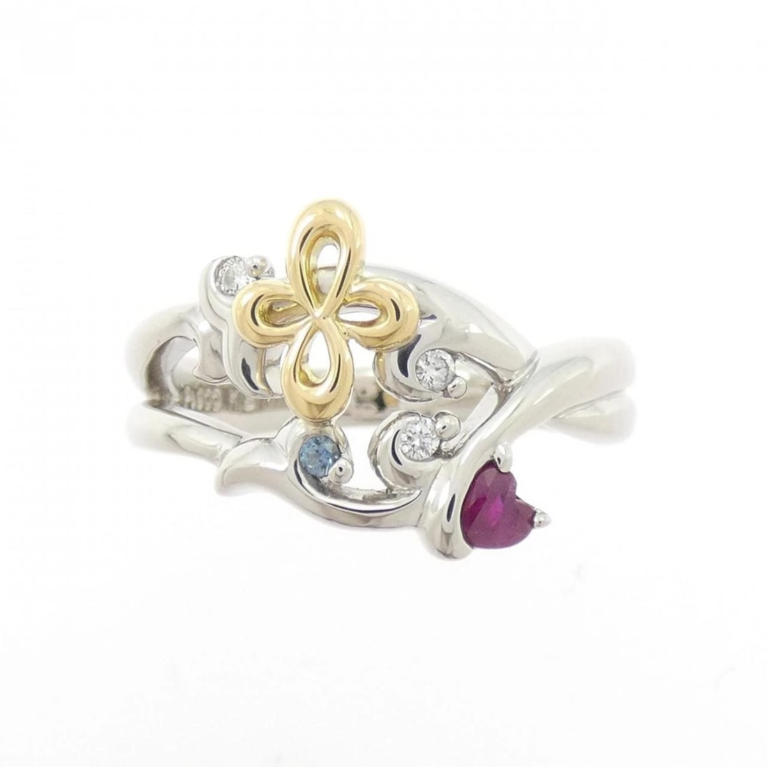 K18YG/PT900 COLOR STONE RING: K18YG/PT900 color stone ring Brand: Unbranded Type/Style: Ruby Ring Material: K18YG/PT900, Main Stone RubySecondary Stone Diamond Color: YG,Silver Size: US 5 3/4 Accessories: None Accessories Notice: