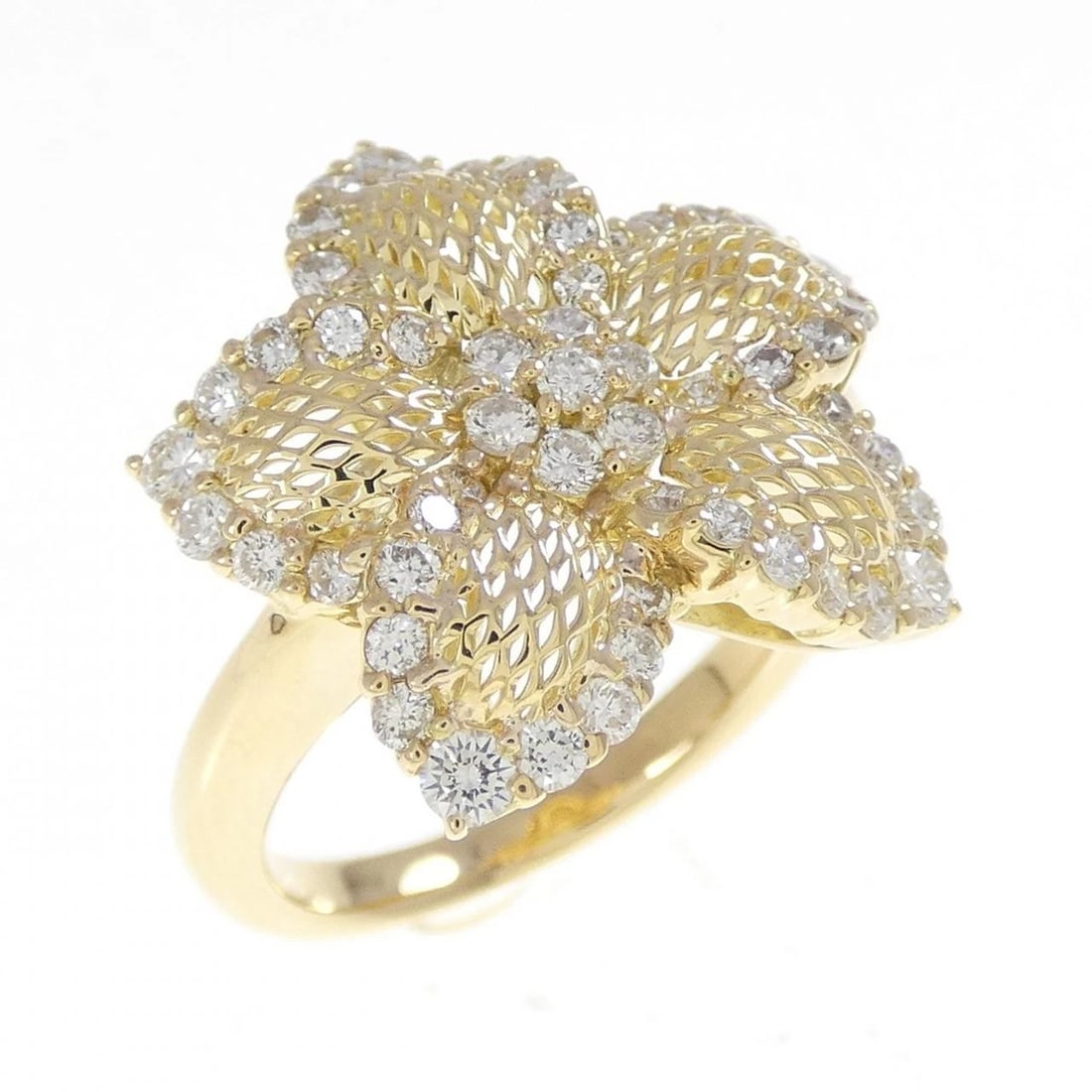 K18YG FLOWER DIAMOND RING: K18YG Flower Diamond Ring Brand: Unbranded Type/Style: Diamond Ring Material: K18YG, Main Stone Natural Color: Yellow gold Size: US 5 3/4 Accessories: None Accessories Notice: When purchasing