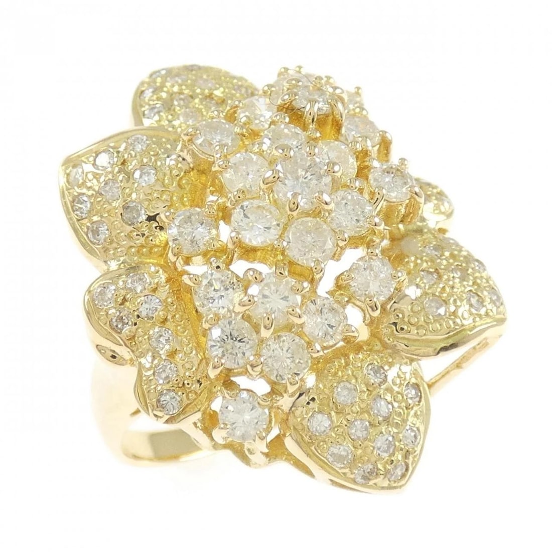 K18YG FLOWER DIAMOND RING: K18YG Flower Diamond Ring Brand: Unbranded Type/Style: Diamond Ring Material: K18YG, Color: Yellow gold Size: US 7 1/2 Accessories: None Accessories Notice: When purchasing pre-owned goods, please
