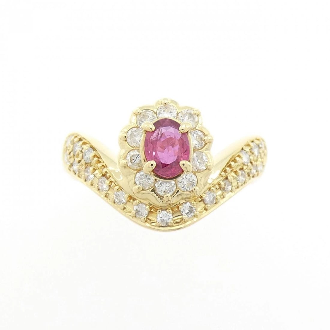 K18YG RUBY RING: K18YG Ruby Ring Brand: Unbranded Type/Style: Ruby Ring Material: 18K Yellow Gold, Main Stone RubySecondary Stone Diamond Color: Yellow Gold Size: US 6 1/2 Accessories: None Accessories Notice: When