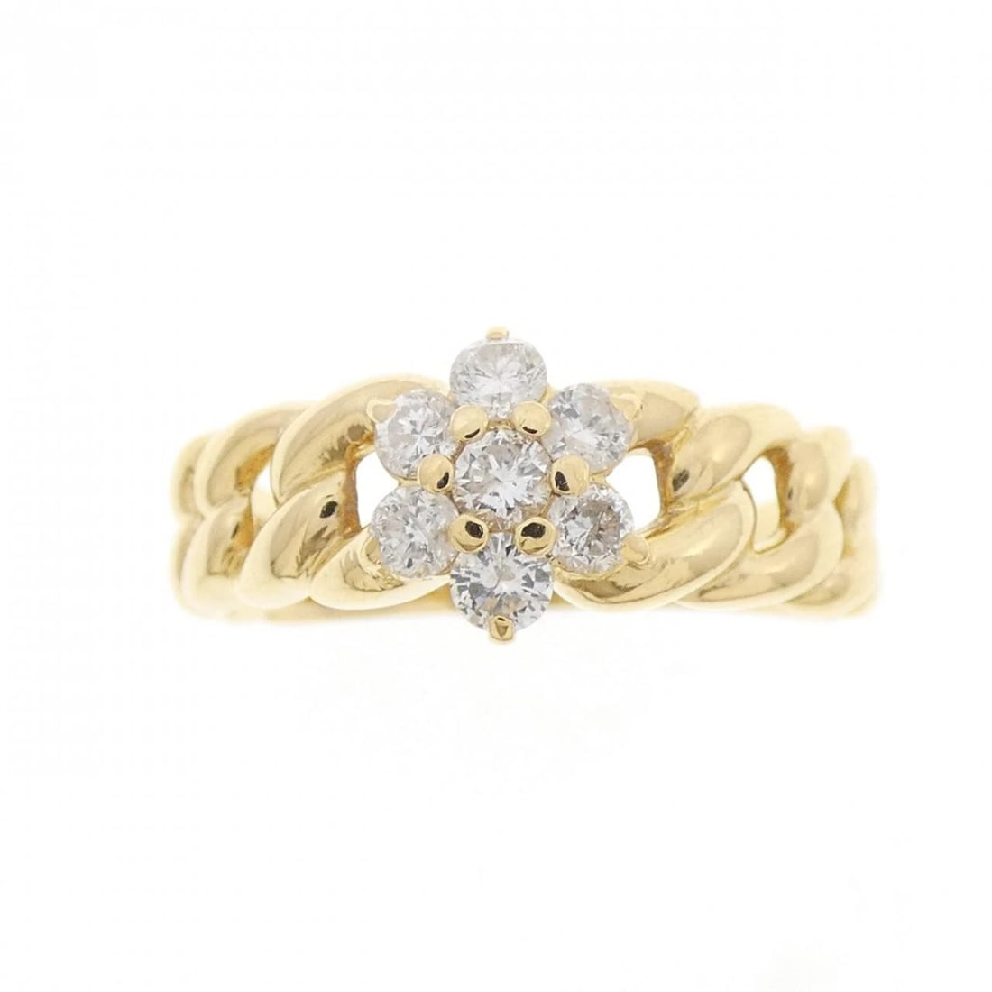 K18YG FLOWER DIAMOND RING: K18YG Flower Diamond Ring Brand: Unbranded Type/Style: Diamond Ring Material: K18YG, Main Stone Natural Color: Yellow Gold Size: US 6 3/4 Accessories: None Accessories Notice: When purchasing