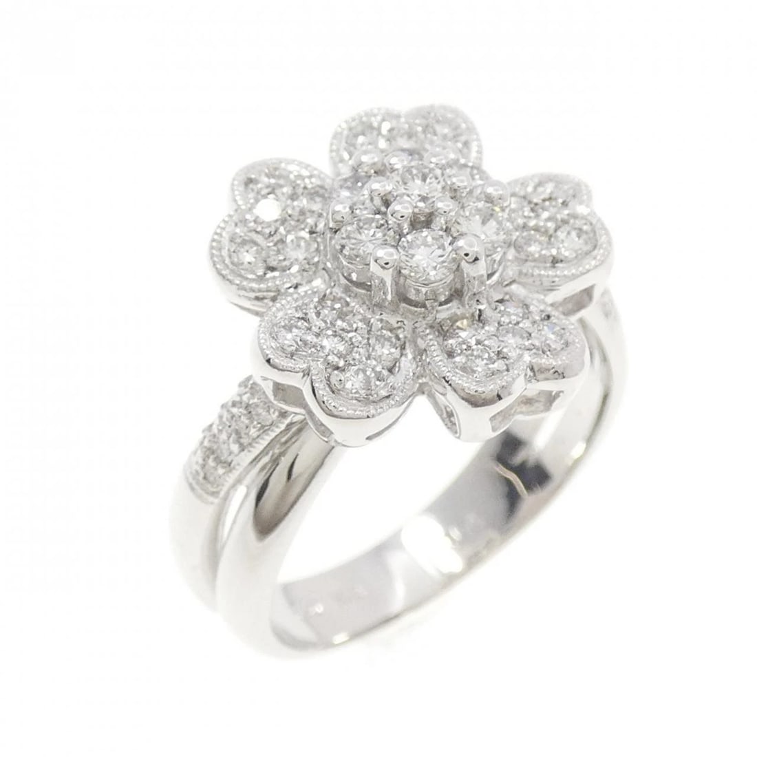 K18WG FLOWER DIAMOND RING: K18WG Flower Diamond Ring Brand: Unbranded Type/Style: Diamond Ring Material: 18k White Gold, Main Stone Natural Color: White Gold Size: US 6 1/4 Accessories: None Accessories Notice: When