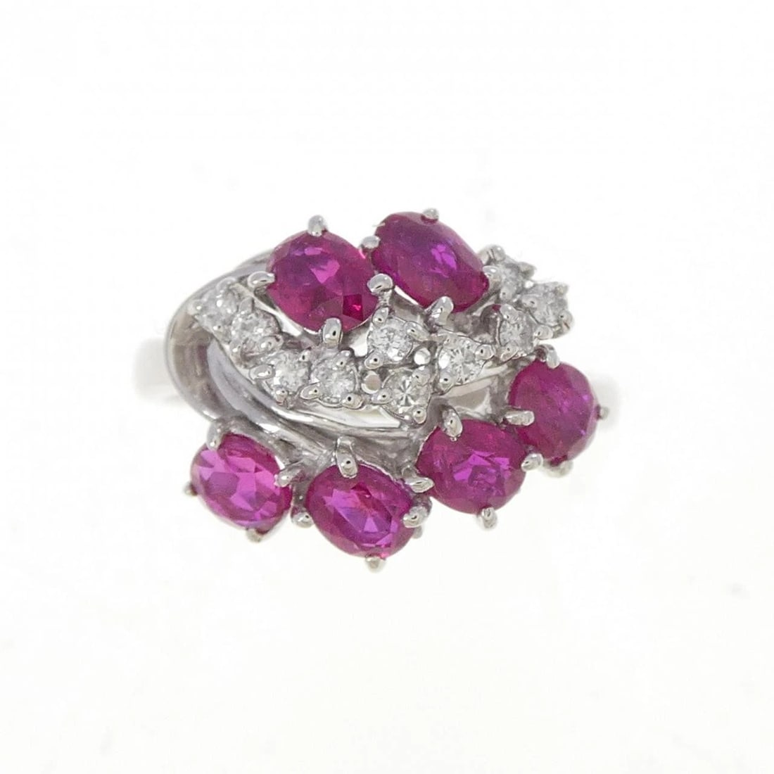 PT900 RUBY RING: PT900 Ruby Ring Brand: Unbranded Type/Style: Ruby Ring Material: Platinum900, Main Stone Ruby Secondary Stone Diamond Color: Platinum Size: US 6 1/4 Accessories: None Accessories Notice: When