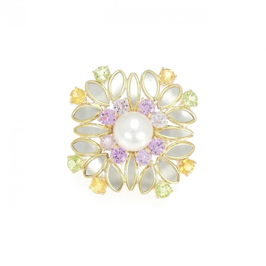 K18YG/PT850 AKOYA PEARL BROOCH: K18YG/PT850 Akoya Pearl Brooch Brand: Unbranded Type/Style: Akoya Pearl Pendant/Brooch Material: K18YG/PT850, Main Stone Akoya Pearl Secondary Stone Sapphire/Peridot Color: YG,Silver Size: Actual