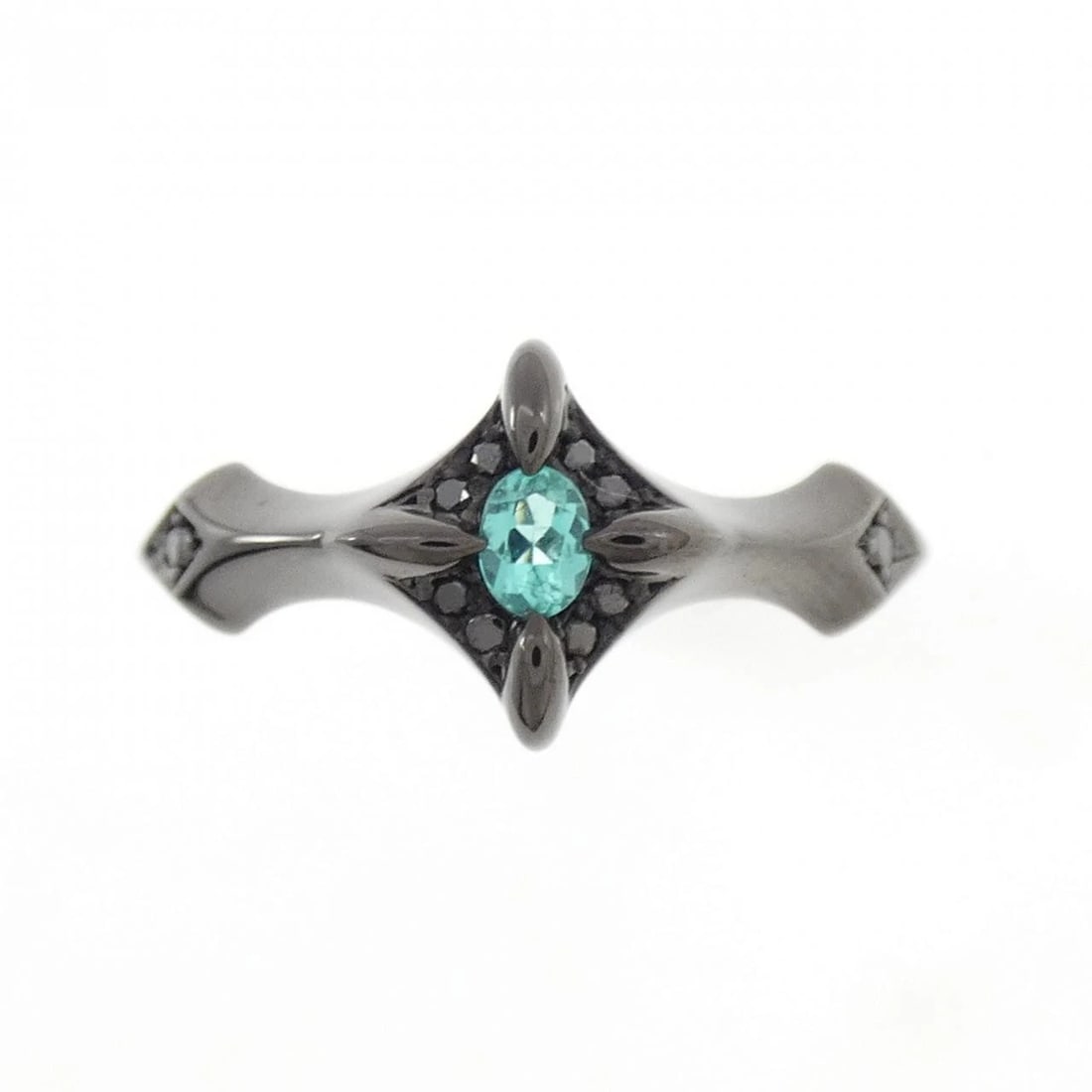 K10BG PARAIBA TOURMALINE RING: K10BG Paraiba tourmaline ring Brand: Unbranded Type/Style: Paraiba Tourmaline Ring Material: K10BG, Main Stone Paraiba Tourmaline Secondary Stone Diamond Color: Black gold Size: US 8 1/2 Accessories: