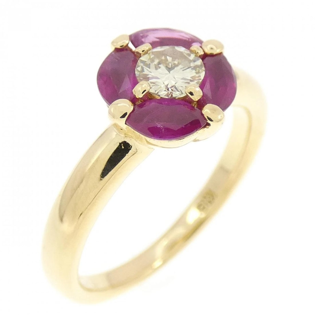 K18YG RUBY RING: K18YG Ruby Ring Brand: Unbranded Type/Style: Ruby Ring Material: 18K Yellow Gold, Main Stone RubySecondary Stone Diamond Color: Yellow Gold Size: US 8 1/2 Accessories: None Accessories Notice: When
