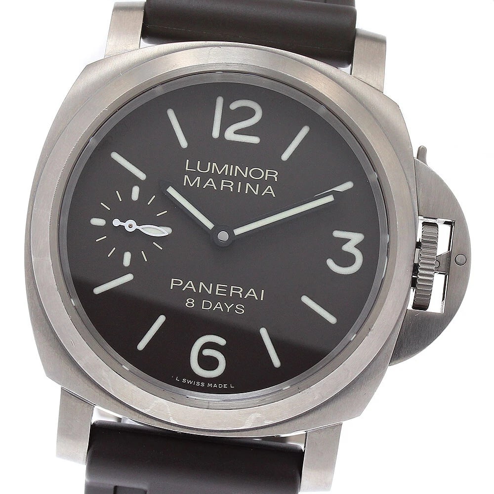 PANERAI LUMINOR MARINA RUBBER WATCH: PANERAI Luminor Marina rubber Watch Brand: PANERAI Type/Style: Wristwatch Material: Band Material rubber, Case Material titanium Color: Band Color Dark brown Dial Color Dark brown Case Color Silver