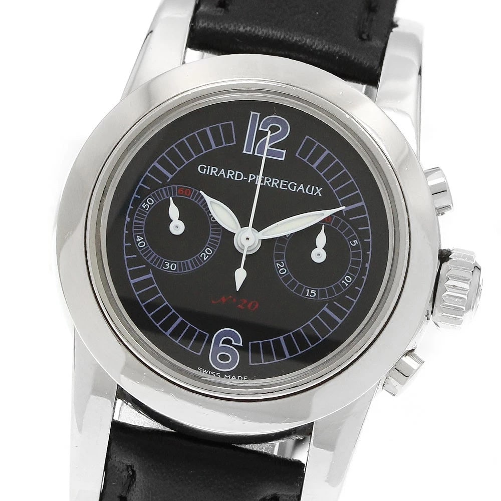 GIRARD PERREGAUX CHRONOGRAPH BLACK AUTOMATIC WATCH: GIRARD PERREGAUX Chronograph black Automatic Watch Brand: GIRARD PERREGAUX Type/Style: Wristwatch Material: leather, Stainless Steel Color: Dial Color black Band Color black Case Color Silver Size: Ca