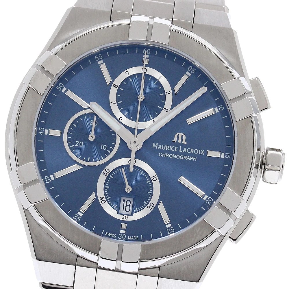 MAURICE LACROIX CHRONOGRAPH QUARTZ WATCH: MAURICE LACROIX Chronograph Quartz Watch Brand: MAURICE LACROIX Type/Style: Wristwatch Material: Band Material Stainless Steel, Case Material Stainless Steel Color: Dial Color Navy Band Color Silver