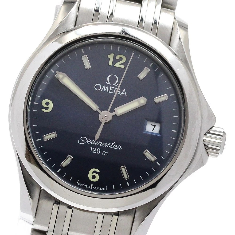 OMEGA SEAMASTER DATE NAVY QUARTZ WATCH: OMEGA Seamaster Date Navy Quartz Watch Brand: OMEGA Type/Style: Wristwatch Material: Band Material Stainless Steel, Case Material Stainless Steel Color: Dial Color Navy Band Color Silver Case Color Si