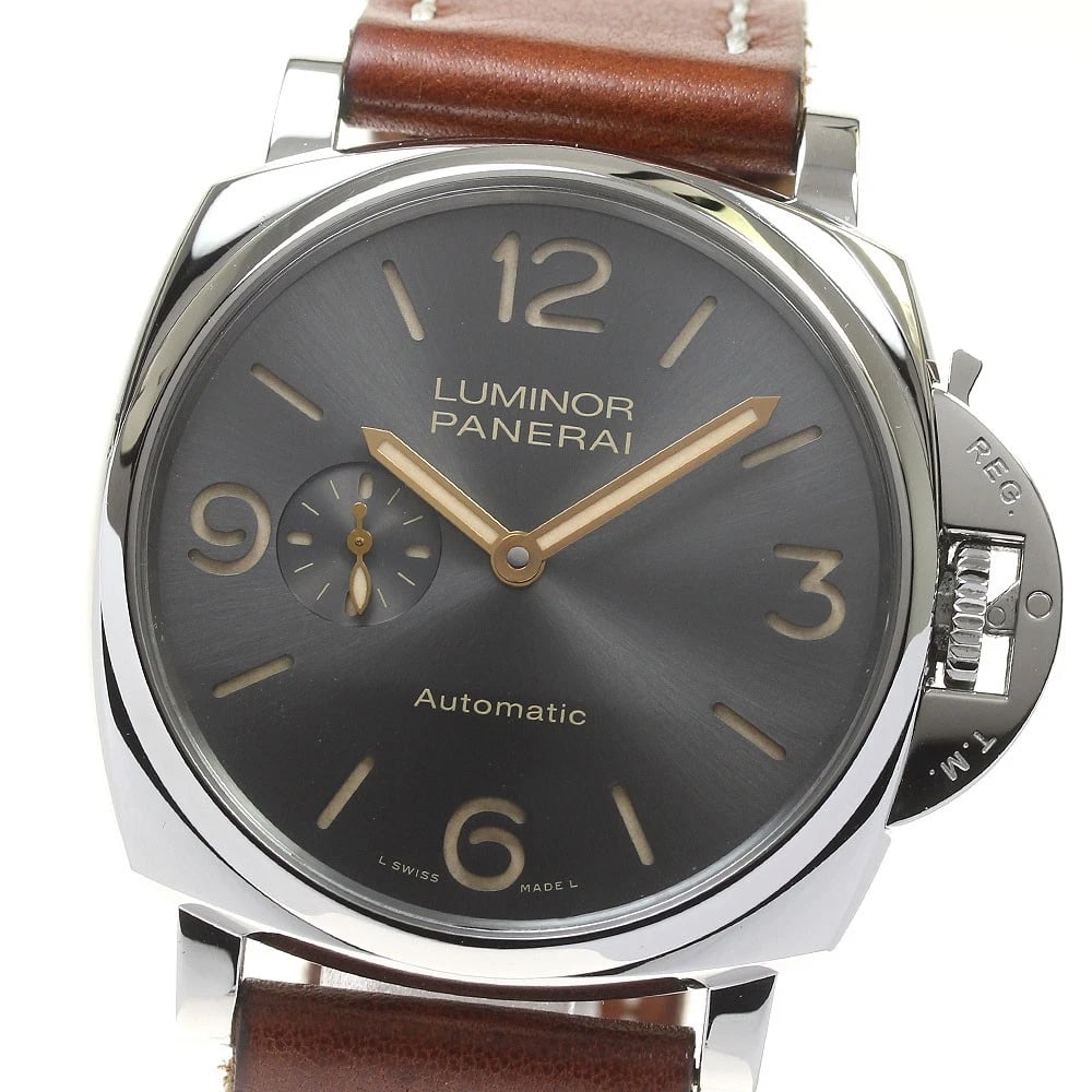 PANERAI LUMINOR AUTOMATIC WATCH: PANERAI Luminor Automatic Watch Brand: PANERAI Type/Style: Wristwatch Material: Band Material leather, Case Material Stainless Steel Color: Case Color Silver Band Color Brown Dial Color gray Size: Cas