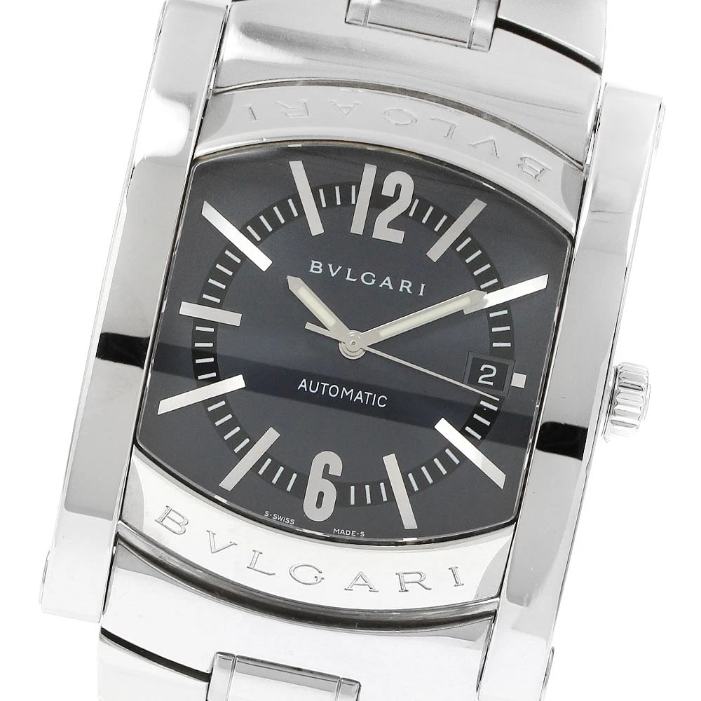 BVLGARI ASSIOMA DATE GRAY AUTOMATIC WATCH: BVLGARI Assioma Date Gray Automatic Watch Brand: BVLGARI Type/Style: Wristwatch Material: Band Material Stainless Steel, Case Material Stainless Steel Color: Case Color Silver Band Color Silver Dial C