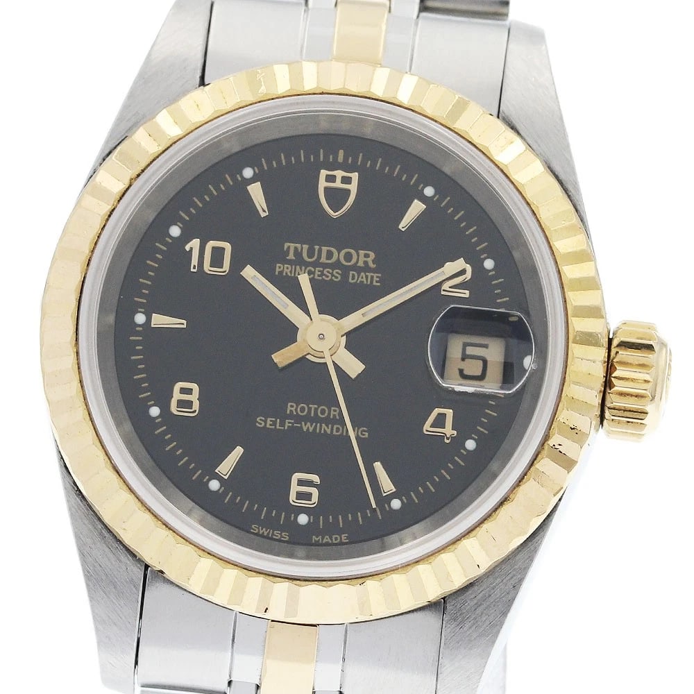 TUDOR PRINCESS DATE YG BLACK AUTOMATIC WATCH: TUDOR Princess date YG Black Automatic Watch Brand: TUDOR Type/Style: Wristwatch Material: Band Material Stainless Steel/YG, Case Material Stainless Steel/YG Color: Case Color Silver / Gold Band