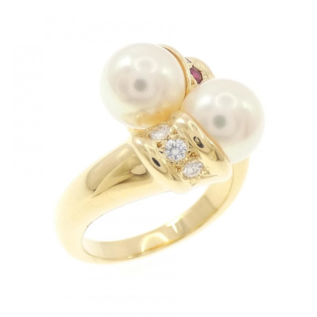 MIKIMOTO AKOYA PEARL RING: Mikimoto Akoya Pearl Ring Brand: MIKIMOTO Type/Style: Mikimoto Ring Material: K18 yellow gold, Main Stone Akoya Pearl Secondary Stone Ruby / Natural Color: yellow gold Size: US 5 Accessories: None
