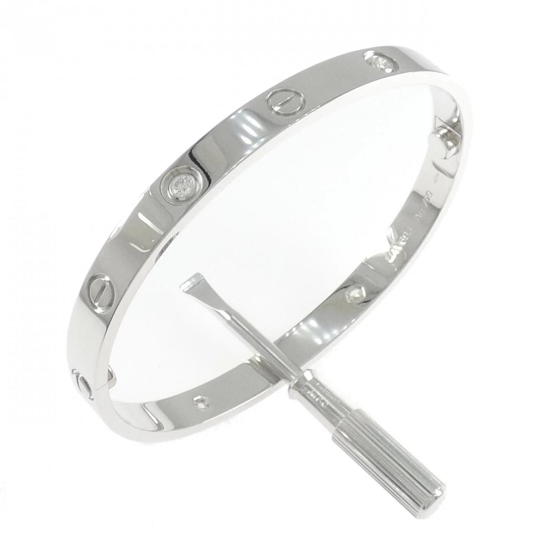 CARTIER LOVE BRACELET 4P: Cartier Love Bracelet 4P Brand: CARTIER Type/Style: Bracelet Material: 750 white gold, Main Stone Natural Color: white gold Size: Length 17.5cm (18) Actual Size Max width approx: 5.9mm Accessories: