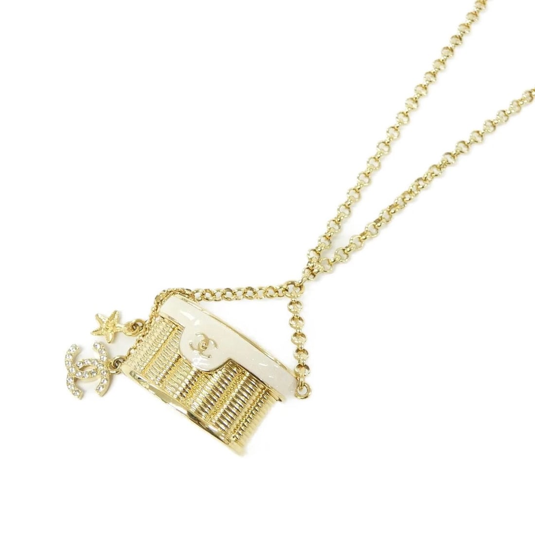 CHANEL ABF044 NECKLACE: Chanel ABF044 Necklace Brand: CHANEL Type/Style: Chanel Necklace Material: , Color: WHITE / GOLD Metal Size: Length : 72-78cm Top width x height: 4.2cm x6cm Accessories: None Accessories Notice: When