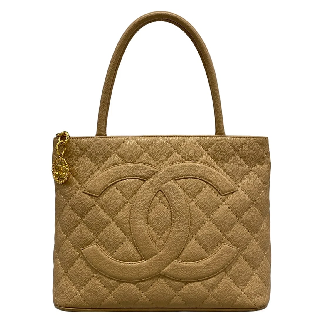 CHANEL CAVIAR MEDALLION TOTE BEIGE CALFSKIN TOTE BAG: CHANEL Caviar Medallion Tote Beige Calfskin Tote Bag Brand: CHANEL Type/Style: Tote Bag Material: Exterior Material Calfskin Color: Exterior Color Beige Size: Height : 9.45 inch (24 cm) Width : 11.81 