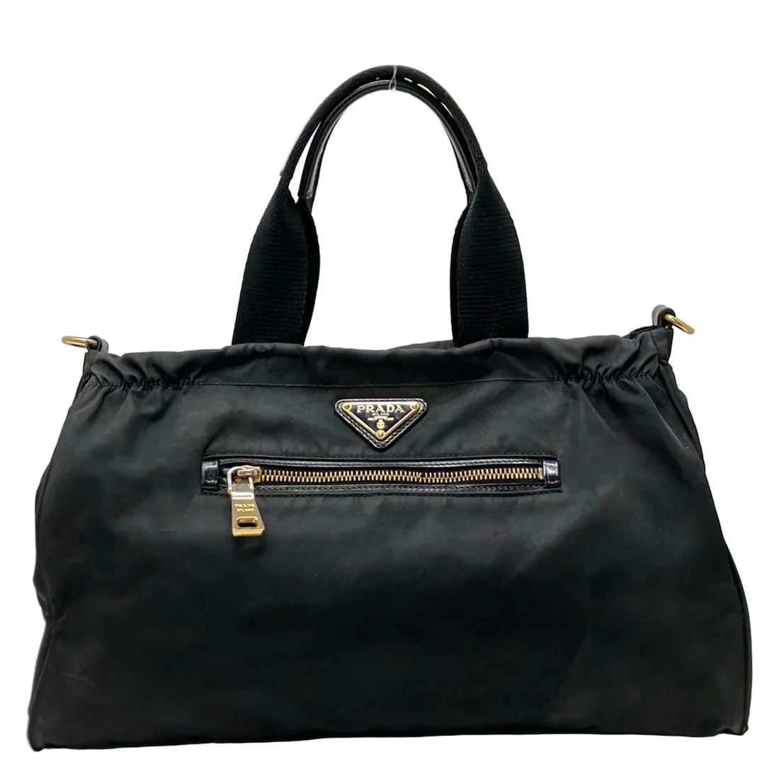 PRADA BLACK NYLON LEATHER HANDBAG: PRADA Black Nylon Leather Handbag Brand: PRADA Type/Style: Handbag Material: Exterior Material Nylon, Leather Color: Exterior Color Black Size: Height : 7.87 inch (20 cm) Width : 12.01 inch (30.5 cm) 