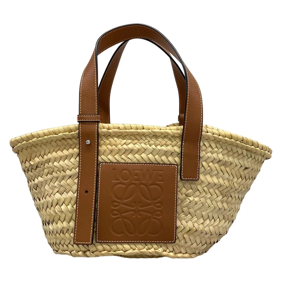 LOEWE BUCKET LEAF CALF LEATHER TOTE BAG: LOEWE Bucket Leaf Calf Leather Tote Bag Brand: LOEWE Type/Style: Tote Bag Material: Exterior Material Palm Leaf, Calf Leather Color: Exterior Color Light Beige, Brown Size: Height : 7.09 inch (18 cm) 