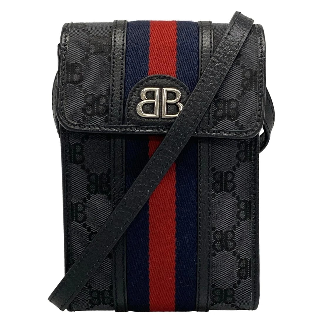BALENCIAGA THE HACKER PROJECT PHONE BAG: BALENCIAGA The Hacker Project Phone Bag Brand: BALENCIAGA Type/Style: Shoulder Bag Material: Exterior Material Jacquard, Leather Color: Exterior Color Black, Dark Navy, Red Size: Height : 7.28 inch (1