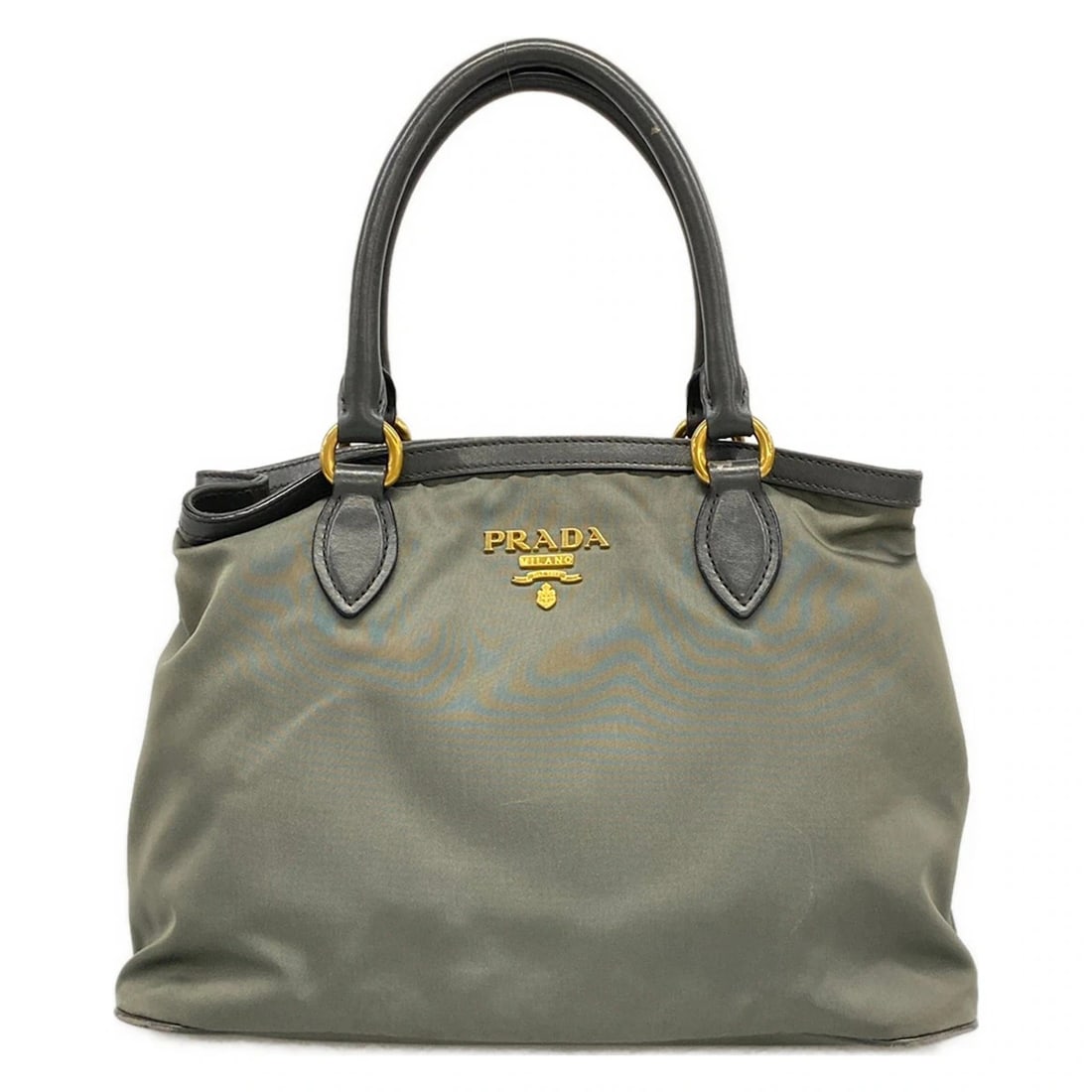 PRADA KHAKI DARK GRAY NYLON LEATHER TOTE BAG (1 of 6)