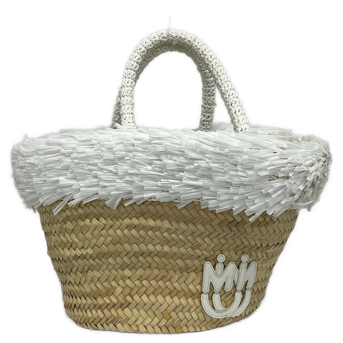 MIUMIU BEIGE WHITE STRAW LEATHER CHEMICAL FIBER TOTE BAG (1 of 6)