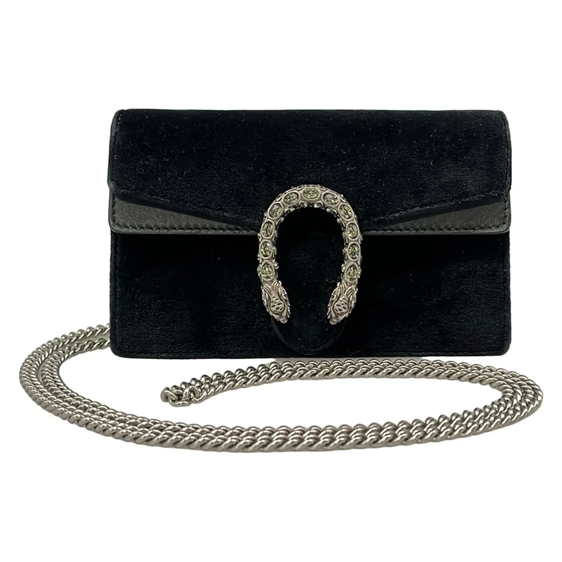 GUCCI DIONYSUS BLACK VELOUR LEATHER SHOULDER BAG: GUCCI Dionysus Black Velour Leather Shoulder Bag Brand: GUCCI Type/Style: Shoulder Bag Material: Exterior Material Velour, Leather Color: Exterior Color Black Size: Height : 4.13 inch (10.5 cm) Width 