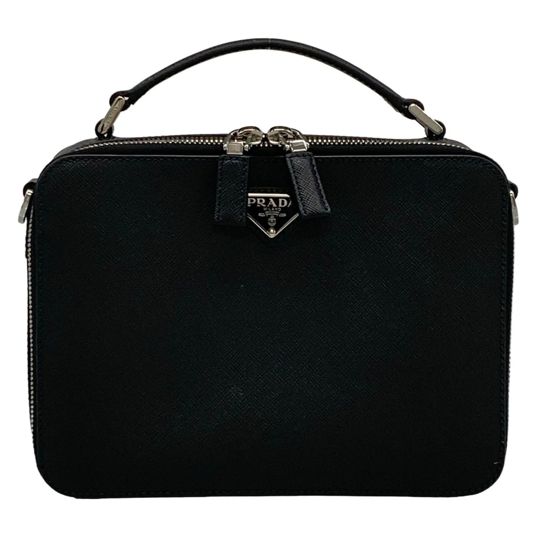 PRADA BRICK BLACK SAFFIANO LEATHER TAG HANDBAG: PRADA brick Black Saffiano Leather tag Handbag Brand: PRADA Type/Style: Handbag Material: Exterior Material Saffiano Leather Color: Exterior Color Black Size: Height : 6.5 inch (16.5 cm) Width : 8.66 