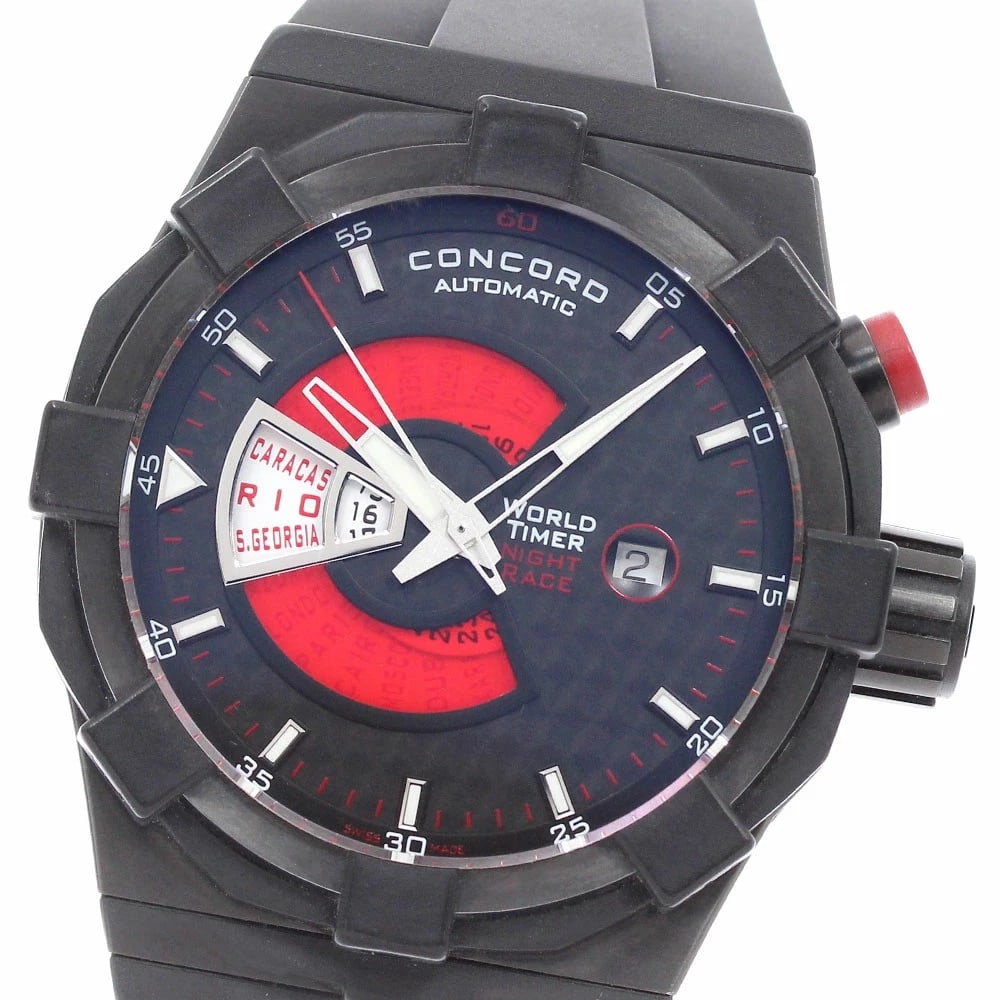 CONCORD WATCH WORLDTIMER NIGHT RACE DATE WATCH: Concord Watch Worldtimer Night Race Date Watch Brand: CONCORD Type/Style: Wristwatch Material: SS Color: BLACK Size: Case size: 48mm Wrist size: Approx. 20cm Accessories: None Accessories