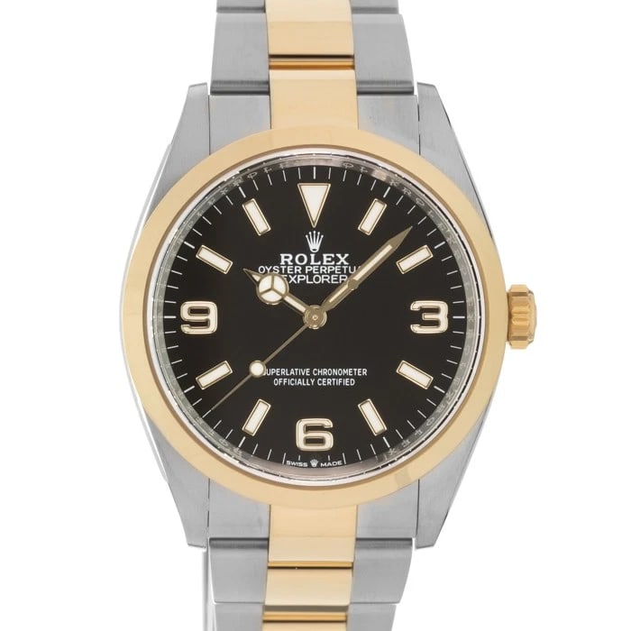ROLEX EXPLORER STAINLESS STEEL WATCH: ROLEX Explorer Stainless Steel Watch Brand: ROLEX Type/Style: Wristwatch Material: Band Material Stainless Steel, Yellow Gold, Case Material Stainless Steel, Yellow Gold Color: Band Color Silver, Gold