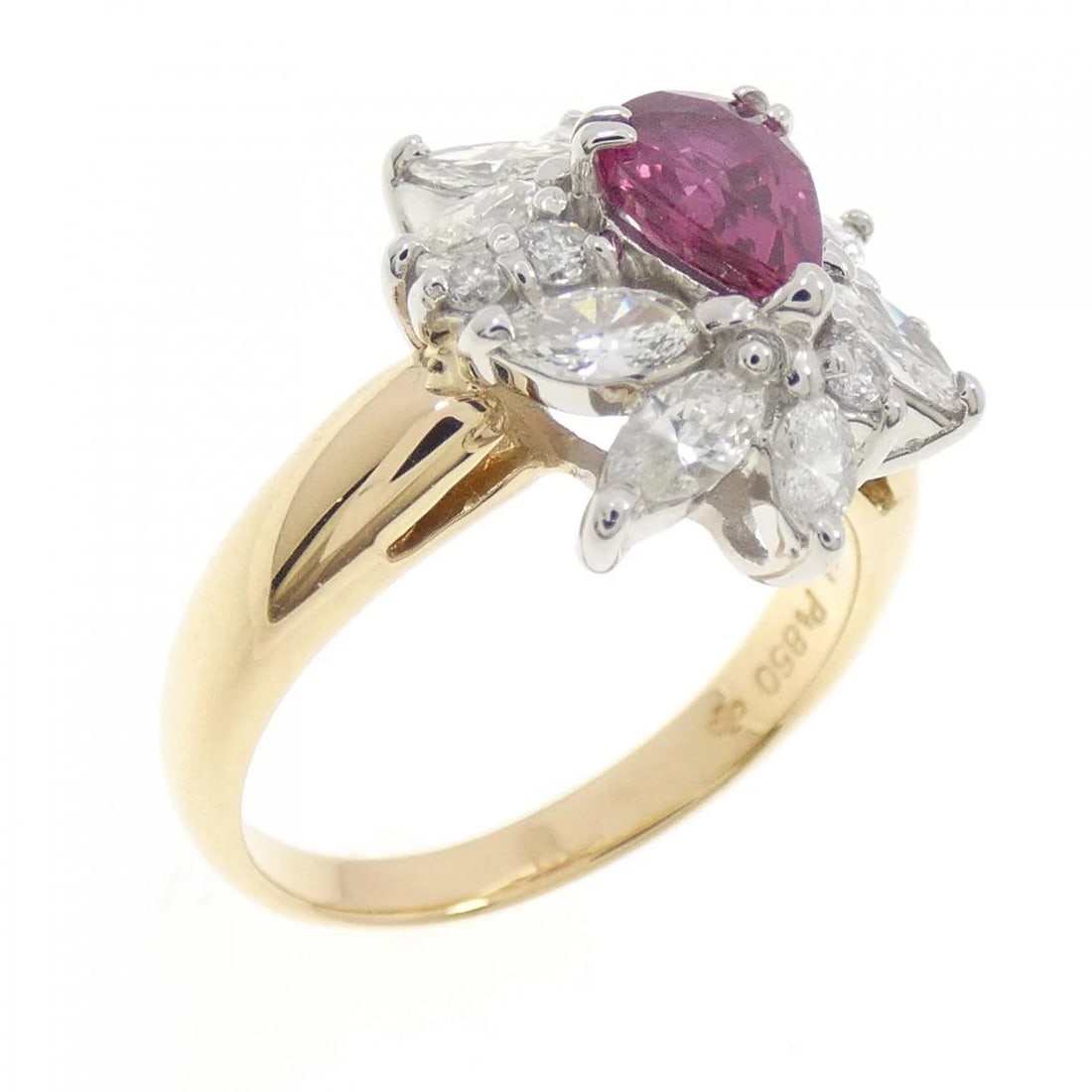 K18YG/PT850 RUBY RING: K18YG/PT850 Ruby Ring Brand: Unbranded Type/Style: Ruby Ring Material: K18YG/PT850, Main Stone RubySecondary Stone Diamond Color: Yellow gold.Silver Size: US 5 Accessories: None Accessorie