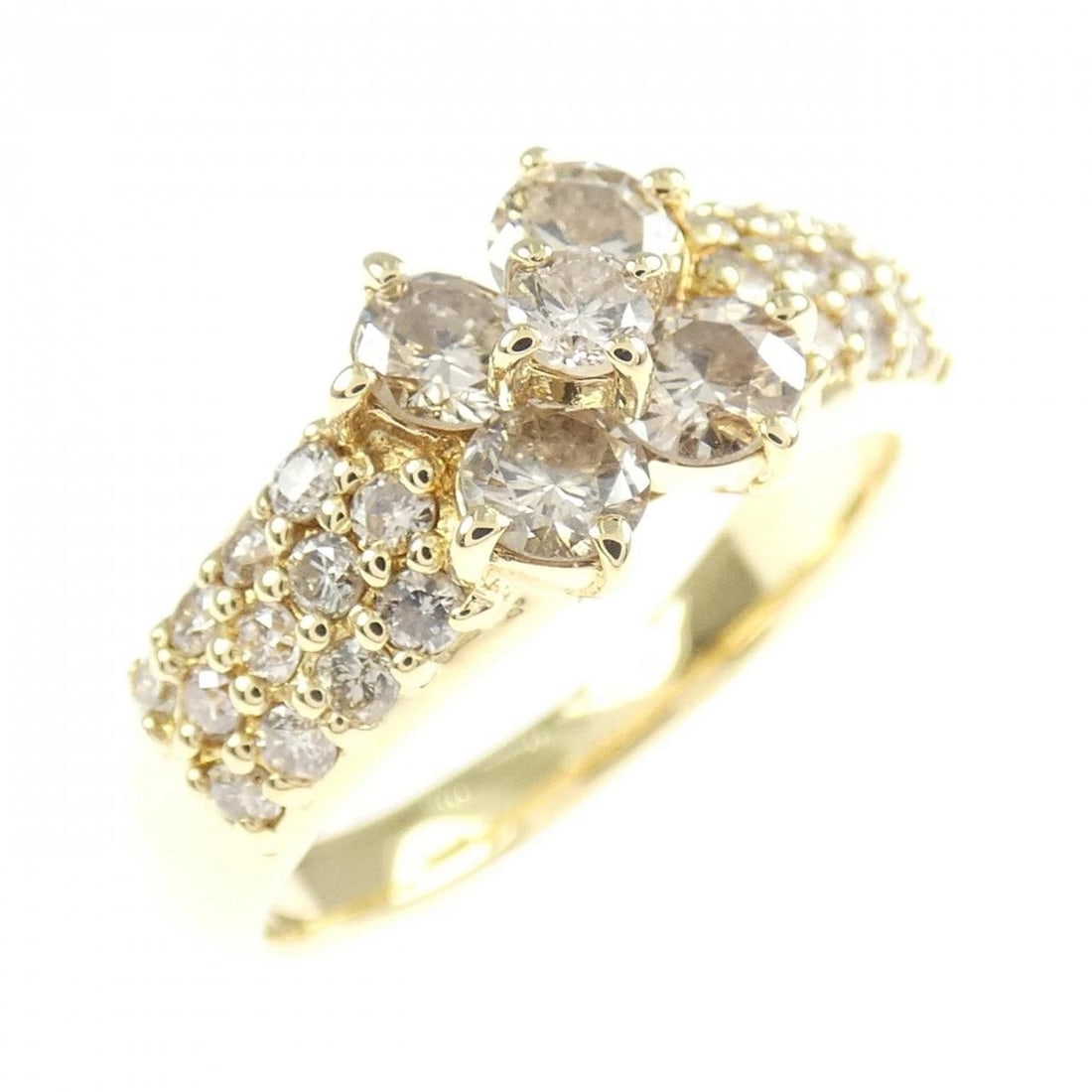 K18YG FLOWER DIAMOND RING: K18YG Flower Diamond Ring Brand: Unbranded Type/Style: Diamond Ring Material: 18K Yellow Gold, Main Stone natural Color: Yellow Gold Size: US 5 3/4 Accessories: None Accessories Notice: When