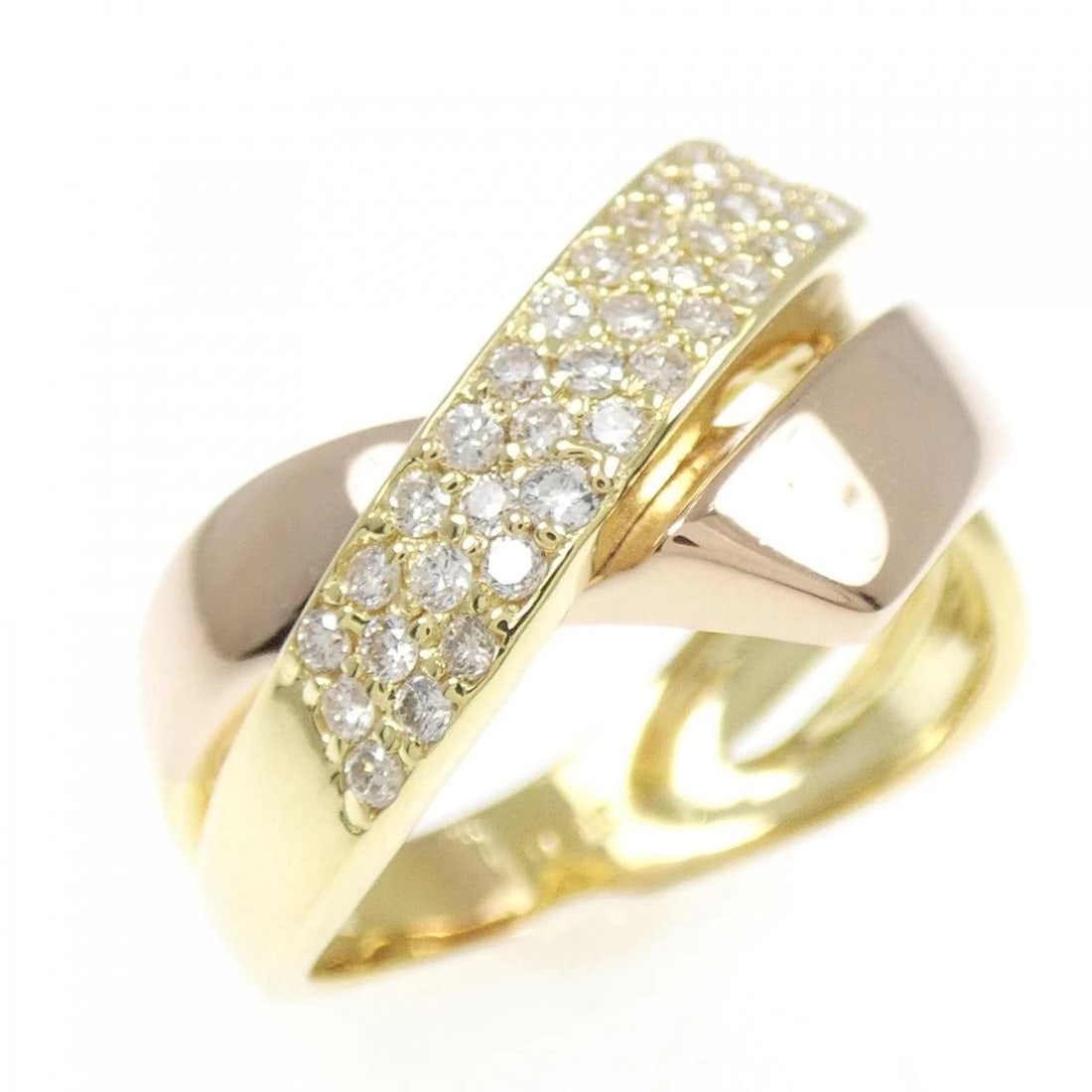 K18YG/K18PG PAVE DIAMOND RING: K18YG/K18PG Pave Diamond Ring Brand: Unbranded Type/Style: Diamond Ring Material: 18K Yellow Gold/18K Pink Gold, Main Stone natural Color: Yellow Gold,PINK GOLD Size: US 5 3/4 Accessories: None