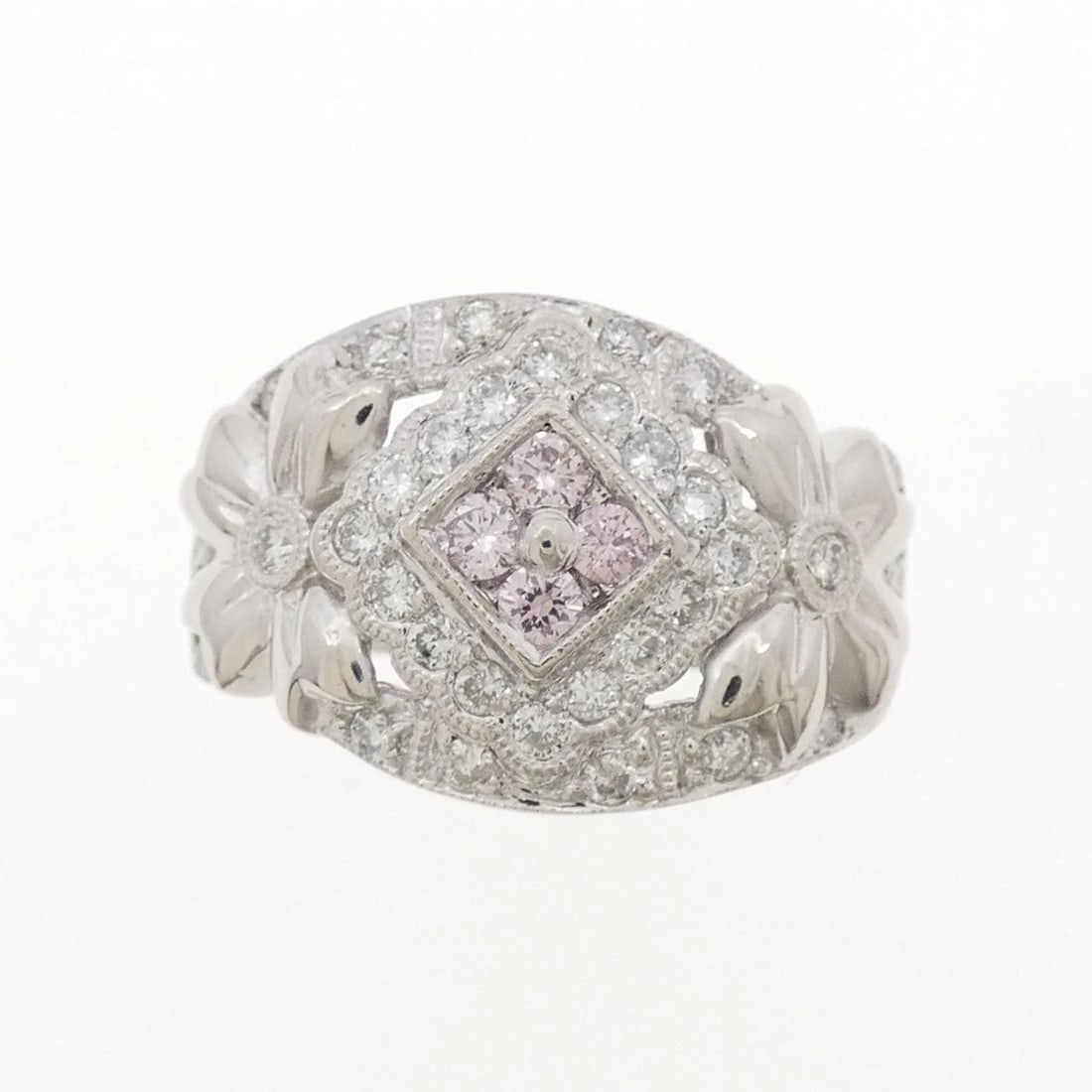 PT900 FLOWER PINK DIAMOND RING - 2