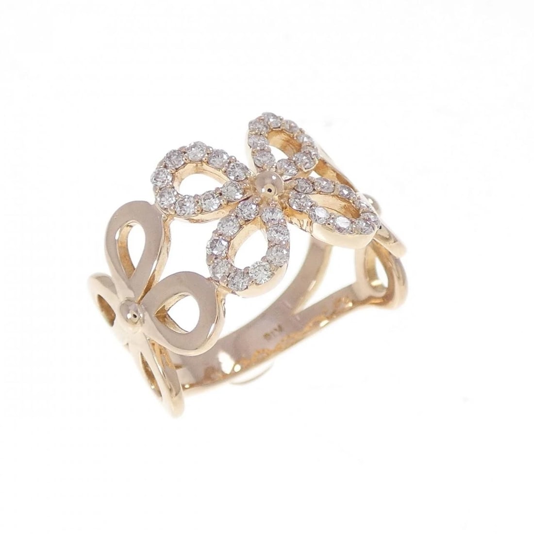 K18PG FLOWER DIAMOND PINKY RING: K18PG Flower Diamond Pinky Ring Brand: Unbranded Type/Style: Diamond Ring Material: K18PG, Main Stone Natural Color: pink Gold Size: US 2 Accessories: None Accessories Notice: When purchasing