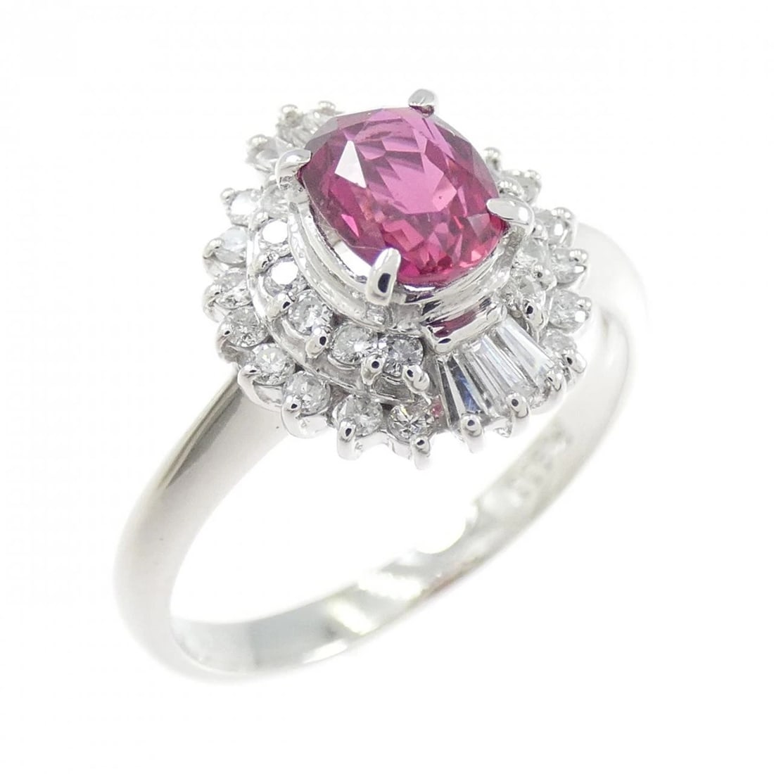 PT900 RUBY RING: PT900 Ruby Ring Brand: Unbranded Type/Style: Ruby Ring Material: Platinum900, Main Stone RubySecondary Stone Diamond Color: Platinum Size: US 5 3/4 Accessories: None Accessories Notice: When