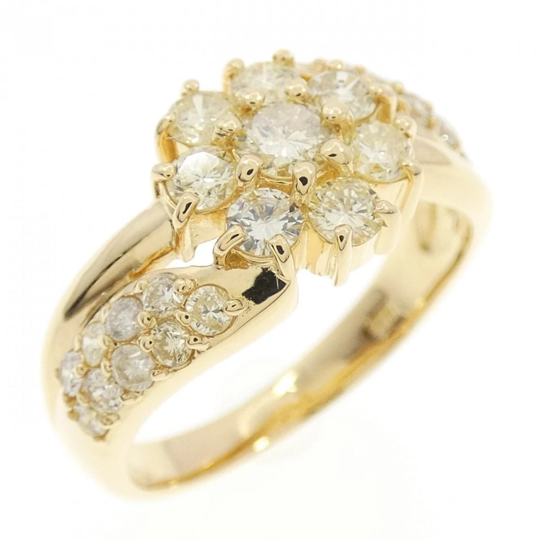 K18YG FLOWER DIAMOND RING: K18YG Flower Diamond Ring Brand: Unbranded Type/Style: Diamond Ring Material: 18K Yellow Gold, Color: Yellow Gold Size: US 6 1/2 Accessories: None Accessories Notice: When purchasing pre-owned goods,