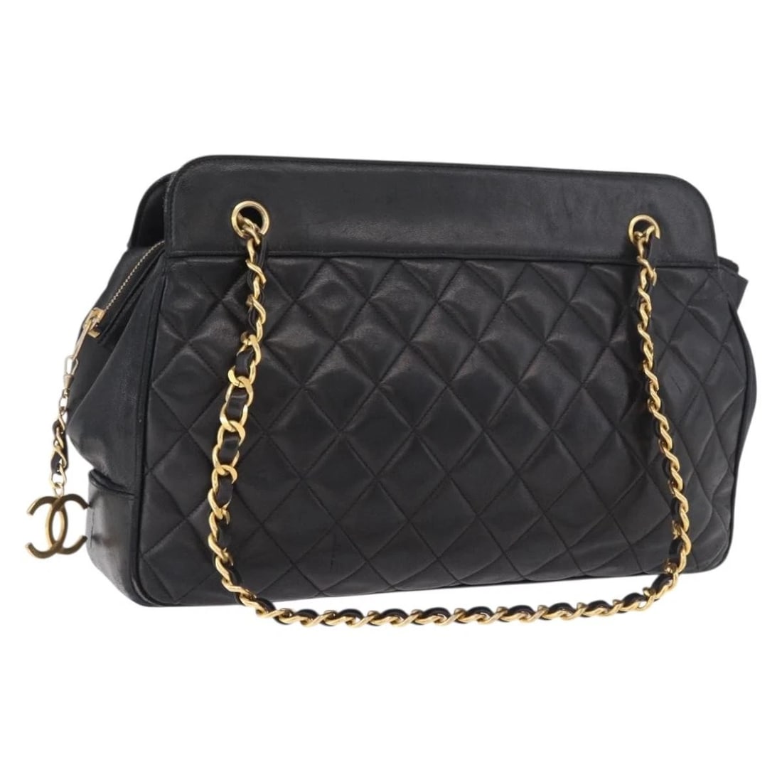 CHANEL MATELASSE CHAIN SHOULDER BAG LAMB SKIN BLACK GOLD: CHANEL Matelasse Chain Shoulder Bag Lamb Skin Black Gold Brand: CHANEL Type/Style: Shoulder Bag Material: Lamb Skin Color: Black,Gold Size: Size(Inch)W14.2 x H9.1 x D3.5inch(Approx) Accessories: N