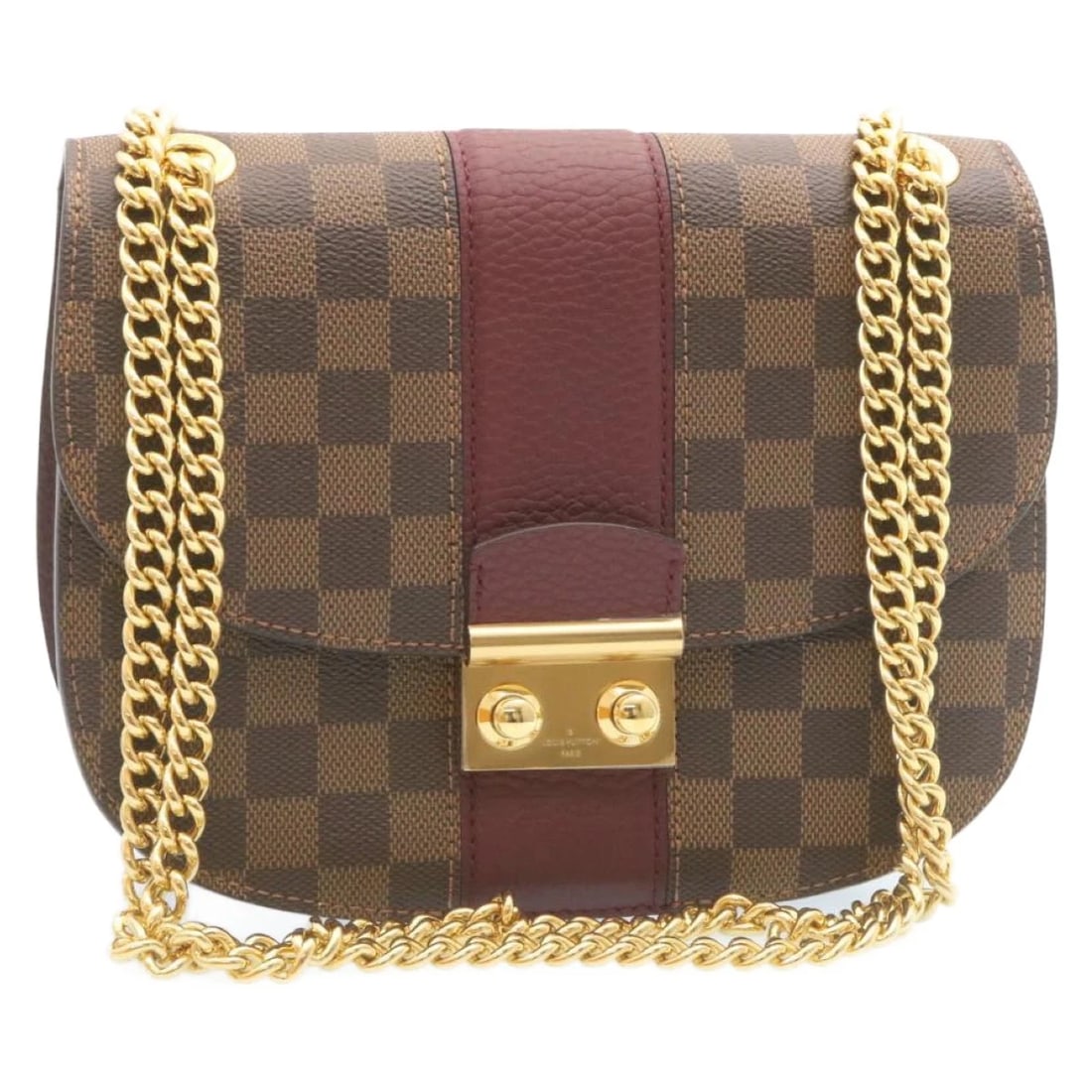 LOUIS VUITTON DAMIER EBENE WIGHT CHAIN SHOULDER BAG: LOUIS VUITTON Damier Ebene Wight Chain Shoulder Bag Brand: LOUIS VUITTON Type/Style: Shoulder Bag Material: Canvas Color: Green,Gold Size: Size(Inch)W4.3 x H2.8 x D1.2inch(Approx) Accessories: Non