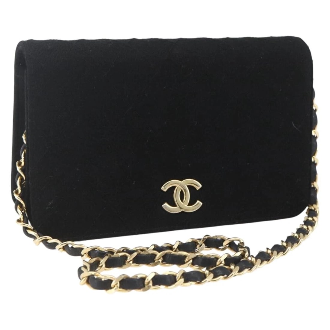 CHANEL MATELASSE CHAIN SHOULDER BAG COTTON BLACK GOLD: CHANEL Matelasse Chain Shoulder Bag cotton Black Gold Brand: CHANEL Type/Style: Shoulder Bag Material: Cotton Color: Black,Gold Size: Size(Inch)W7.1 x H4.7 x D2.0inch(Approx) Accessories: None