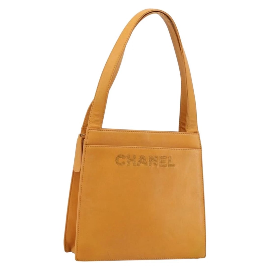 CHANEL TOTE BAG LEATHER ORANGE GOLD: CHANEL Tote Bag Leather Orange Gold Brand: CHANEL Type/Style: Tote Bag Material: Leather Color: Orange,Gold Size: Size(Inch)W9.1 x H9.1 x D3.1inch(Approx) Handle Drop:8.7inch(Approx) Accessories: