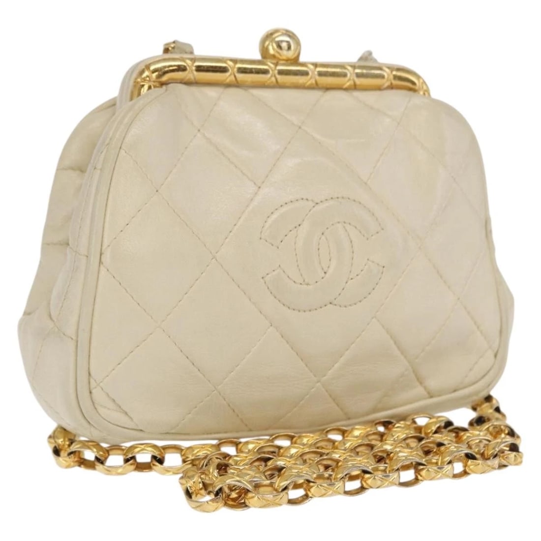 CHANEL MATELASSE CHAIN SHOULDER BAG LEATHER IVORY GOLD: CHANEL Matelasse Chain Shoulder Bag Leather Ivory Gold Brand: CHANEL Type/Style: Shoulder Bag Material: Leather Color: Ivory,Gold Size: Size(Inch)W6.3 x H4.3 x D1.6inch(Approx) Accessories: None <