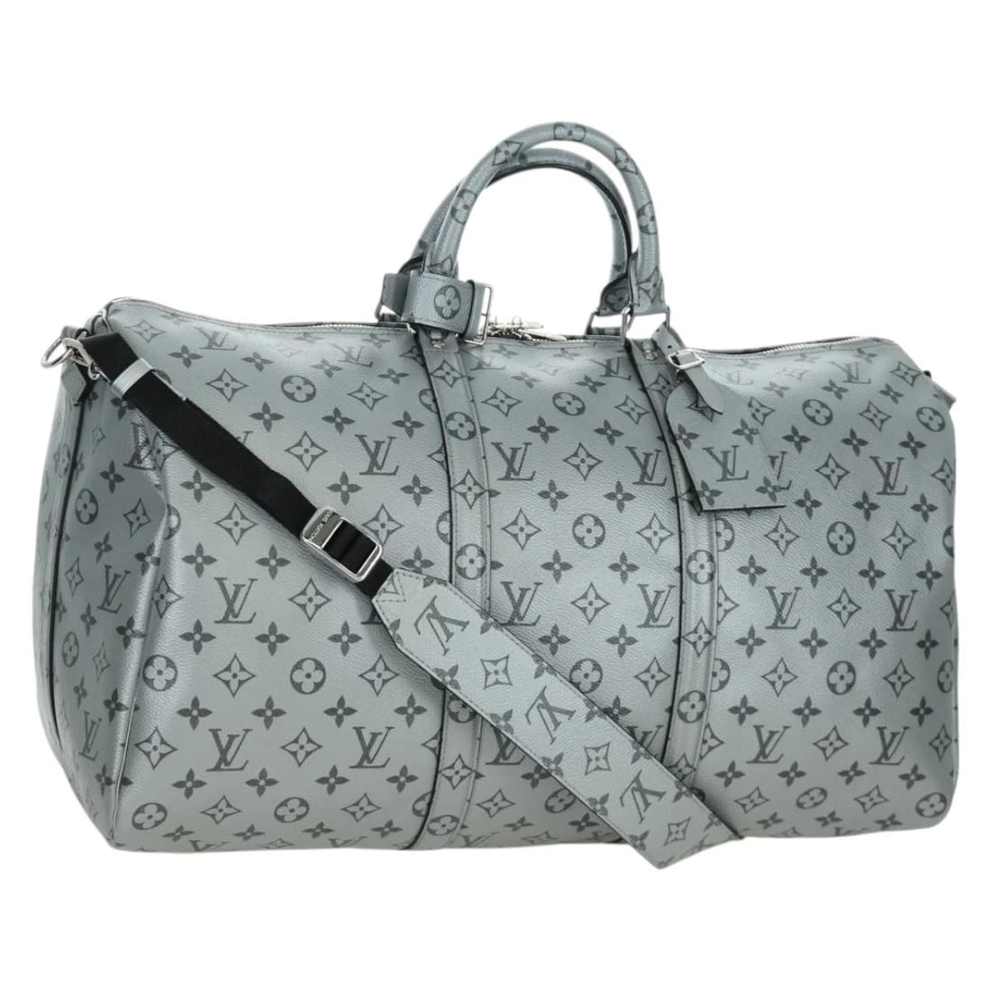 LOUIS VUITTON MONOGRAM KEEPALL BANDOULIERE 50 BAG SILVER: LOUIS VUITTON Monogram Keepall Bandouliere 50 Bag Silver Brand: LOUIS VUITTON Type/Style: Boston Bag Material: Monogram Canvas Color: Monogram, Silver Size: Size(Inch)W19.7 x H9.8 x D8.7inch(Approx)