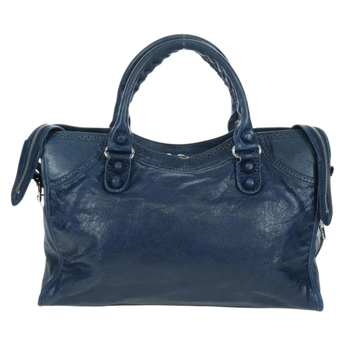 BALENCIAGA GIANT CITY HAND BAG LEATHER 2WAY BLUE SILVER: BALENCIAGA Giant City Hand Bag Leather 2way Blue Silver Brand: BALENCIAGA Type/Style: Other Material: Leather Color: Blue,Silver Size: Size(Inch)W14.6 x H9.4 x D5.1inch(Approx) Handle Drop:5.1inch(App