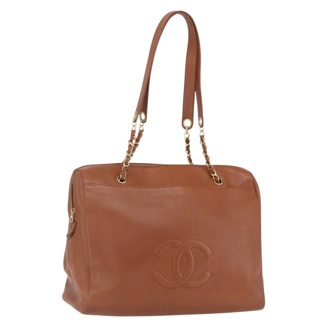 CHANEL TOTE BAG GRAINED CALF SKIN BROWN GOLD: CHANEL Tote Bag Grained Calf Skin Brown Gold Brand: CHANEL Type/Style: Tote Bag Material: Caviar Skin Color: Brown/Gold Size: Size(Inch) W15.7 x H11.0 x D5.9inch(Approx) Handle Drop:13.4inch(Approx)